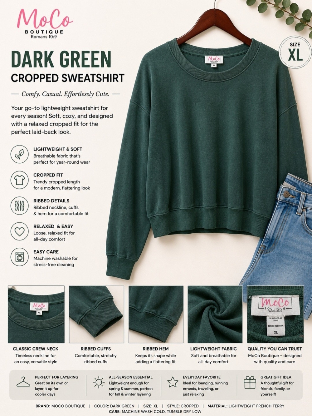 Dark Green Cropped Sweatshirt